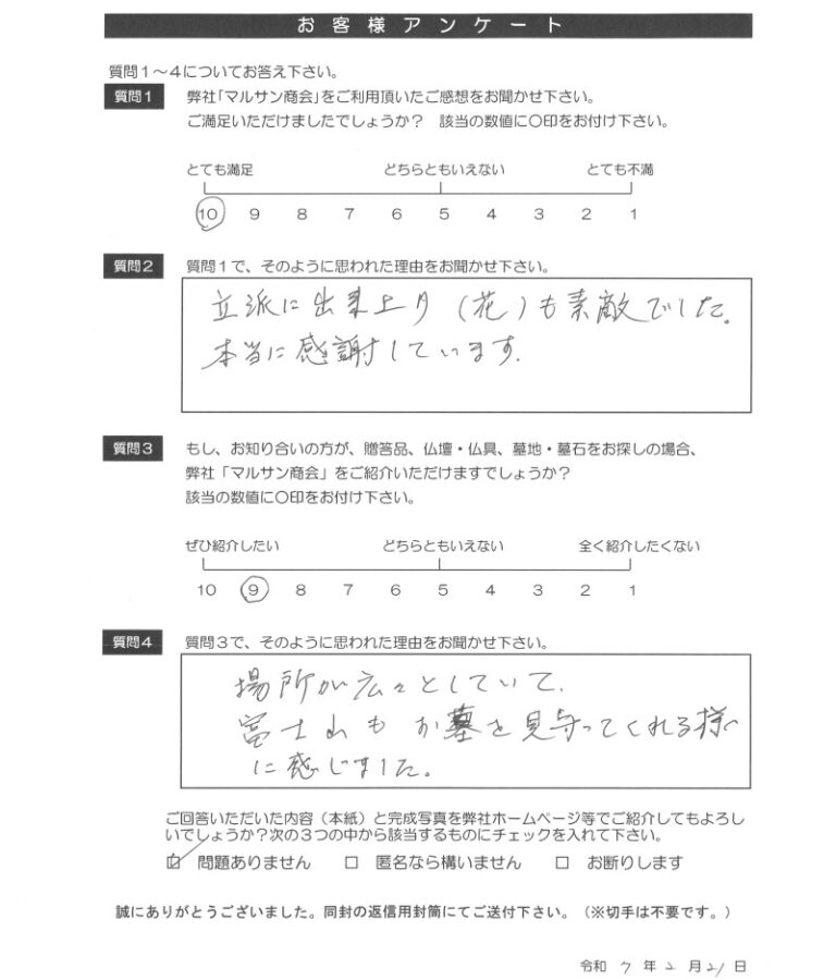 神野寛子さま 建立墓地：湘南公園墓地 茅ヶ崎霊園（茅ヶ崎市）